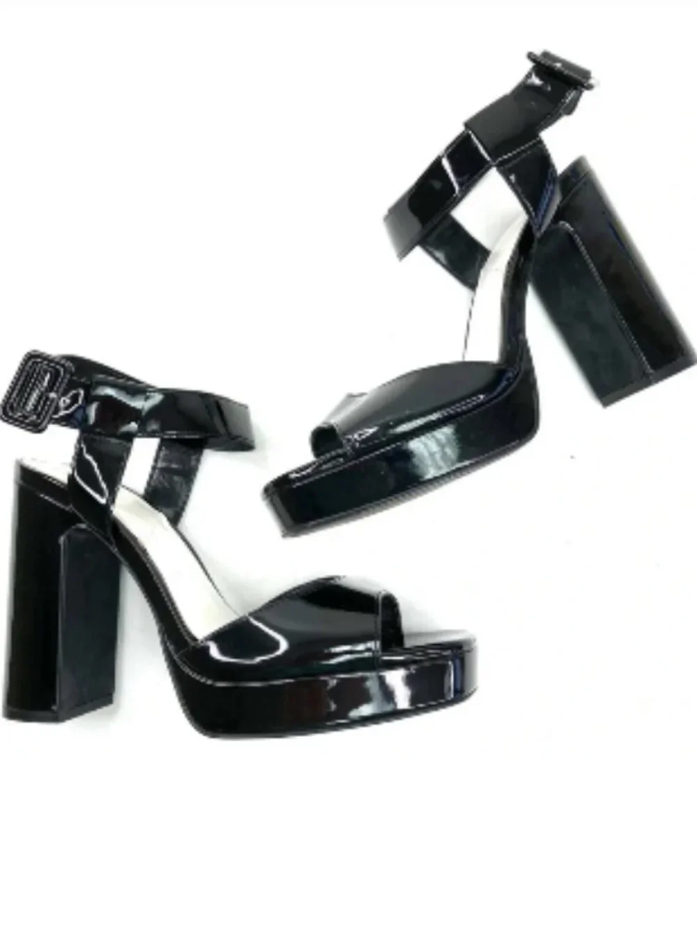 BNWT ZARA jet black patent leather sashay platform heel sandal (10)
